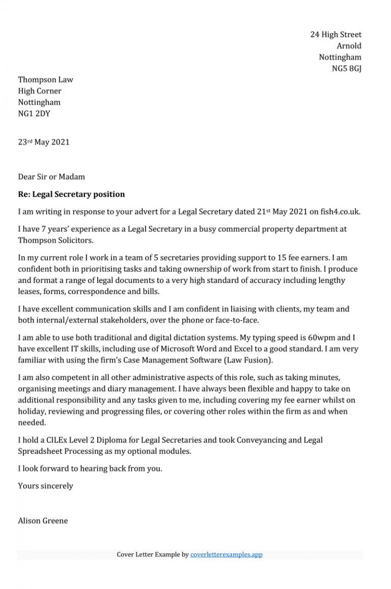 cover letter for legal advisor