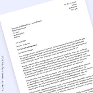 Social worker cover letter example