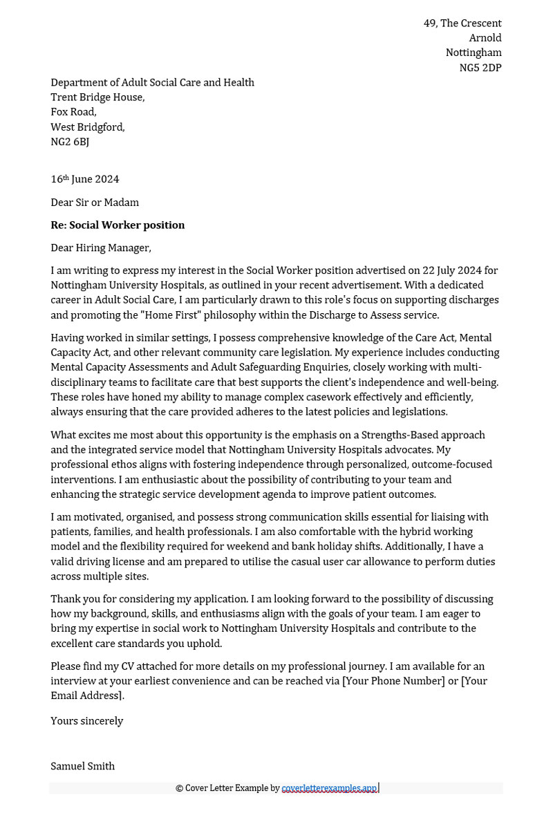 Social worker cover letter